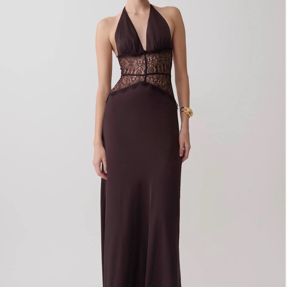 Dinah Lace and Satin Maxi Dress - Chocolate